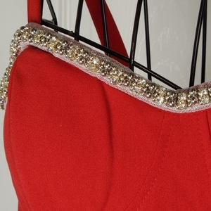 AUW Red Bejeweled Neckline‎ Dress Size L NWT Dinner Party Cocktails Date Holiday